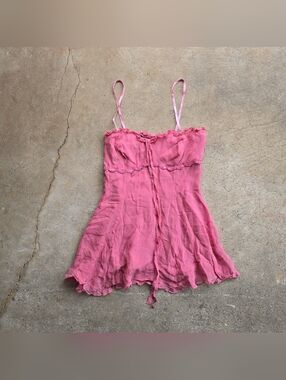 VTG Y2K ECI  Fairy Pink Silk Faerie Beaded Pink Cami Large